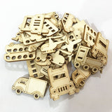 Natural Wood Slices 30pcs Laser Cut Wood Embellishment Wooden Transportation Truck Car Helicopter Shape Craft