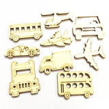 Natural Wood Slices 30pcs Laser Cut Wood Embellishment Wooden Transportation Truck Car Helicopter Shape Craft