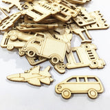 Natural Wood Slices 30pcs Laser Cut Wood Embellishment Wooden Transportation Truck Car Helicopter Shape Craft