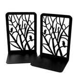 2 pcs Black Bird on Tree Bookends - Classic Tree Shadow Book Ends for Shelves, Heavy Duty Metal Books Stopper