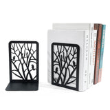 2 pcs Black Bird on Tree Bookends - Classic Tree Shadow Book Ends for Shelves, Heavy Duty Metal Books Stopper