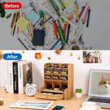Wooden Desk Organizer with Drawer, DIY Pen Holder Storage Box Creative Desktop Storage Rack for Home, Office and Schoo