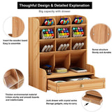 Wooden Desk Organizer with Drawer, DIY Pen Holder Storage Box Creative Desktop Storage Rack for Home, Office and Schoo
