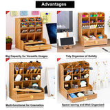 Wooden Desk Organizer with Drawer, DIY Pen Holder Storage Box Creative Desktop Storage Rack for Home, Office and Schoo