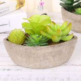 4 pcs Modern Artificial Succulent Arrangement Potted in Gray Concrete Plant Bowl, Assorted Faux Mini Succulen