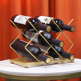 Wine Rack Countertop -5 Bottle Freestanding Modern Gold Metal Small Wine Rack Tabletop Wine Bottle Holder Stand for Cabinet Pantry