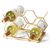 Countertop Wine Rack - 5 Bottle Freestanding Modern Gold Metal Small Wine Rack - Tabletop Wine Holder Stand for Cabinet, Pantry