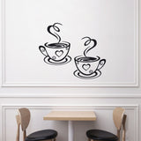 2 PCS Coffee Bar Wall Decor Coffee Bar Sign Wall Sticker Two Coffee Cup Art Wall Decal Sticker Removable Signs for Kitchen Coffee