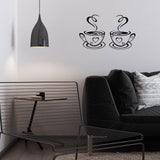 2 PCS Coffee Bar Wall Decor Coffee Bar Sign Wall Sticker Two Coffee Cup Art Wall Decal Sticker Removable Signs for Kitchen Coffee