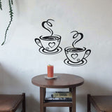 2 PCS Coffee Bar Wall Decor Coffee Bar Sign Wall Sticker Two Coffee Cup Art Wall Decal Sticker Removable Signs for Kitchen Coffee