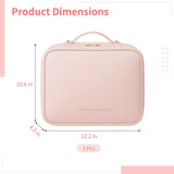 Pink Large-Capacity Stylish Cosmetic & Toiletry Bag for Women,12.2" Long-lasting Waterproof PU Leather with Soft Removable Brush Compartments & Organized Multiple Pockets