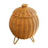 Small Rattan Basket Box with Lid, Handmade Woven Round Storage Basket, Multi-purpose Wicker Bowl, Decorative Farmhouse Basket Bin for Shelf, Home, Bathroom, Picnic