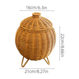 Small Rattan Basket Box with Lid, Handmade Woven Round Storage Basket, Multi-purpose Wicker Bowl, Decorative Farmhouse Basket Bin for Shelf, Home, Bathroom, Picnic