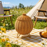 Small Rattan Basket Box with Lid, Handmade Woven Round Storage Basket, Multi-purpose Wicker Bowl, Decorative Farmhouse Basket Bin for Shelf, Home, Bathroom, Picnic