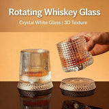 Whiskey Glasses 2 Pcs Rotatable Crystal Glass Cups, 360° Spinning Whiskey Tumbler with Stable Base, Old Fashioned Glass for Scotch Bourbon Cocktails, Drinking Glasses for Home Bar Gift