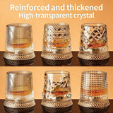 Whiskey Glasses 2 Pcs Rotatable Crystal Glass Cups, 360° Spinning Whiskey Tumbler with Stable Base, Old Fashioned Glass for Scotch Bourbon Cocktails, Drinking Glasses for Home Bar Gift