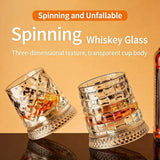 Whiskey Glasses 2 Pcs Rotatable Crystal Glass Cups, 360° Spinning Whiskey Tumbler with Stable Base, Old Fashioned Glass for Scotch Bourbon Cocktails, Drinking Glasses for Home Bar Gift