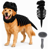 Dog Dinosaur Costume, Plush T-Rex Skeleton Halloween Outfit with 3D Skull Headpiece for Medium Large Dogs