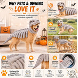 Dog Dinosaur Costume, Plush T-Rex Skeleton Halloween Outfit with 3D Skull Headpiece for Medium Large Dogs