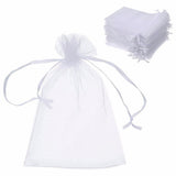 100 Pack White Organza Drawstring Bags, Soft and Elegant Gift Bags for Weddings, Parties, Jewelry, and Small Gift Packaging