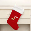 18 Inch Large Monogram Stocking Red Christmas Initial Letter J Cable Knit Stockings with White Cuffs Cute Xmas Alphabet Decorations for Home Family Fireplace Hanging Gifts DIY Decor