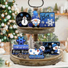 Winter Tiered Tray Decor, Christmas Snowman Tray Decorations Set, Blue Snowflake Wooden Signs, Warm Winter Home Decor for Tabletop Shelf  Party Holiday