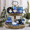 Winter Tiered Tray Decor, Christmas Snowman Tray Decorations Set, Blue Snowflake Wooden Signs, Warm Winter Home Decor for Tabletop Shelf  Party Holiday