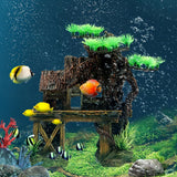 Aquarium Decorations Fish Tank Ornaments House on Terrace with Tree Root Resin Handicrafts for Betta Fish