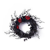 Black Halloween Eucalyptus Leaf Flower Ring Red Rose Happy Halloween Wreath Front Door Artificial Black Eucalyptus Branch