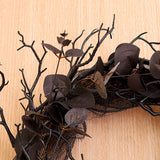 Black Halloween Eucalyptus Leaf Flower Ring Red Rose Happy Halloween Wreath Front Door Artificial Black Eucalyptus Branch