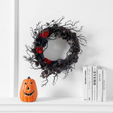 Black Halloween Eucalyptus Leaf Flower Ring Red Rose Happy Halloween Wreath Front Door Artificial Black Eucalyptus Branch