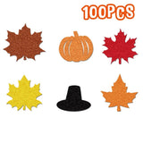 Fall Glitter Table Confetti, Maple Leaf Pumpkin Pilgrim Hat Scatter for Thanksgiving Harvest Party Table Diy Crafts Home Decor, 100Pcs Gold
