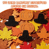 Fall Glitter Table Confetti, Maple Leaf Pumpkin Pilgrim Hat Scatter for Thanksgiving Harvest Party Table Diy Crafts Home Decor, 100Pcs Gold