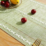 Rustic Farmhouse Style Linen Table Runner, Boho Handmade Tassel Embroidered Small Table Runners 48 Inches Long for Holiday Party, Christmas and Dining Decorations, 13 inchW X 48 inchL - Sage Green