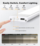 20cm silver LED light strip, wireless magnetic under-cabinet lighting, USB rechargeable, suitable for wardrobes, kitchens, and hallways.