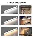 40cm silver LED light strip, wireless magnetic under-cabinet lighting, USB rechargeable, suitable for wardrobes, kitchens, and hallways.