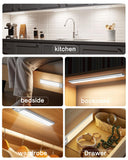 40cm black LED strip, wireless magnetic under-cabinet lighting, USB rechargeable, suitable for wardrobes, kitchens, and hallways.