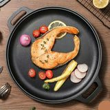 Thick Uncoated Cast Iron Flat Griddle With Twin Handles, Solid Iron Pan for Pancakes, Pork Chops & Outdoor Grilling, 28cm Griddle, Multi-Stove Compatible Cookware, Christmas & Halloween Gift for Home Cooks
