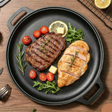 Thick Uncoated Cast Iron Flat Griddle With Twin Handles, Solid Iron Pan for Pancakes, Pork Chops & Outdoor Grilling, 28cm Griddle, Multi-Stove Compatible Cookware, Christmas & Halloween Gift for Home Cooks