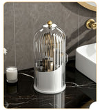 Rotatable Birdcage Vanity & Desktop Organiser, Dustproof Compartment Storage for Cosmetics, Stationery, Toothpaste, Knives, Forks & Spoons, Transparent Grey, 2 Pack, Christmas & Halloween Multi-scene Gift