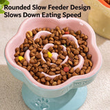 Anti-Gulp Elevated Cat Bowl 180g Ceramic Slow Feeder Paw Print Sunny Yellow Tall Stem 200ml Tilted Design for Home