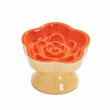 Milk Tea Orange Two-Tone Ceramic Slow Feeder Bowl for Cats & Small Dogs 150ml Flower Maze Anti-Black Chin Halloween