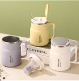 600ML Multi-Functional Mug, Three Drinking Modes: Direct Drink, Straw, Open Mouth, Bottom Storage for Folding Spoon, 304 Stainless Steel Inner Liner – A Must-Have Hydration Tool for Lazy People./WHITE
