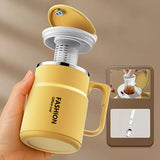 600ML Multi-Functional Mug, Three Drinking Modes: Direct Drink, Straw, Open Mouth, Bottom Storage for Folding Spoon, 304 Stainless Steel Inner Liner – A Must-Have Hydration Tool for Lazy People./WHITE