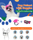 PP material pet helmet and goggles set, hard-shell impact protection, UV-blocking goggles, breathable and adjustable, lightweight 147g, perfect for walks, cycling, driving, and travel, DIY custom cool style.*black