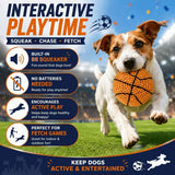Pet squeaky ball toy, knitted basketball design, built-in BB squeaker, 8cm lightweight durable chew, perfect for all dog breeds, indoor & outdoor interactive play, essential for pet bonding.