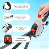 【Upgraded Retractable Dog Leash】50KG Strong Load Capacity, 5M Free Retraction, Ergonomic Anti-slip Handle, One-touch Lock(grey)