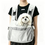 Lightweight breathable nylon pet backpack with front mesh head-out design, wide shoulder straps, anti-slip base, spacious interior, perfect for commute, shopping, walks, and short trips.