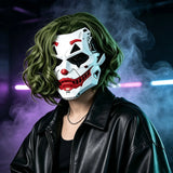 Cyberpunk Joker PVC Full Face Mask with Green Curly Wig – Mechanical Punk Cosplay Prop for Halloween & Costume Parties!