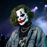 Cyberpunk Joker PVC Full Face Mask with Green Curly Wig – Mechanical Punk Cosplay Prop for Halloween & Costume Parties!